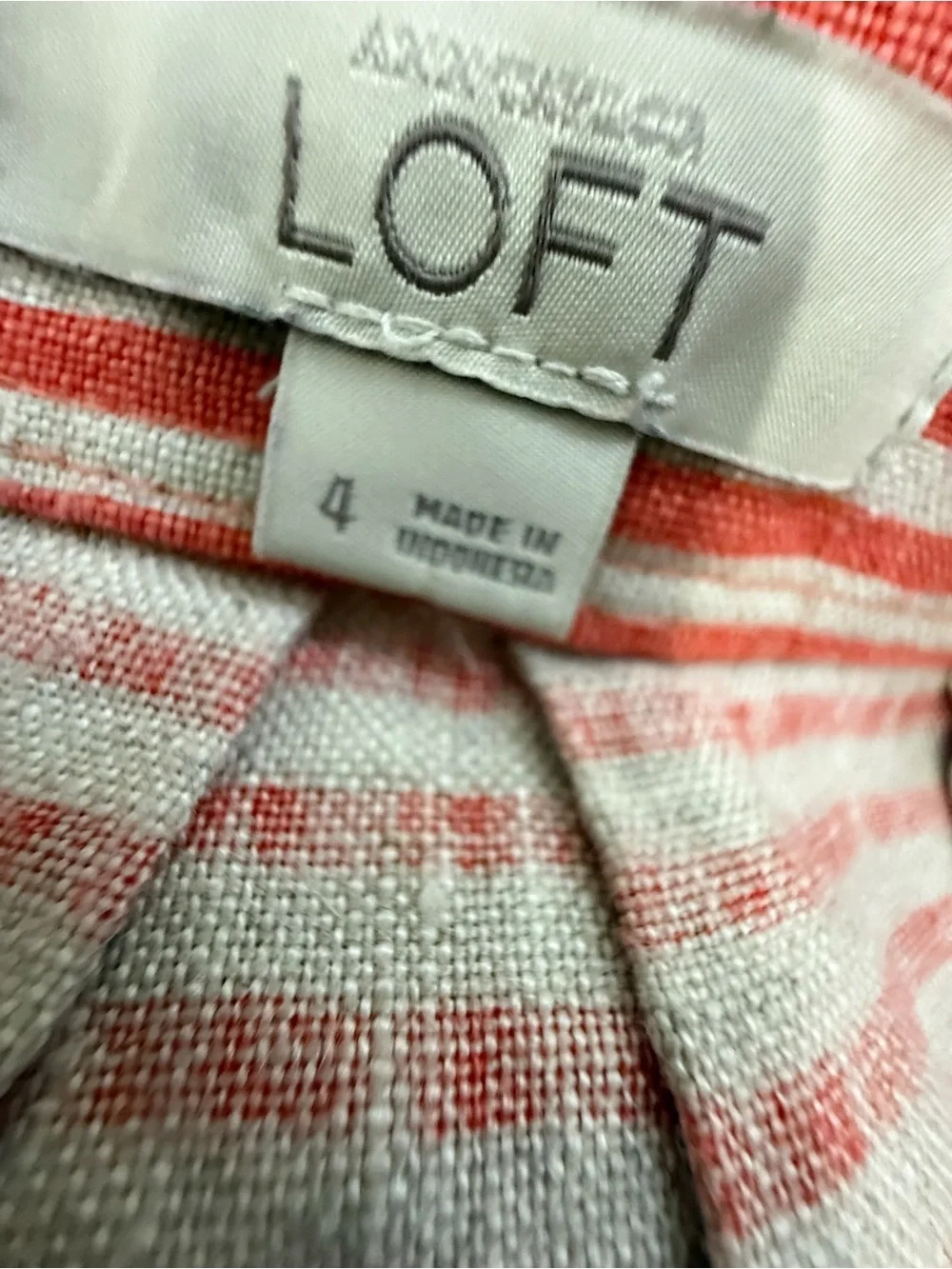 LOFT Coral Red Pink Striped Linen Mini Skirt Size 4